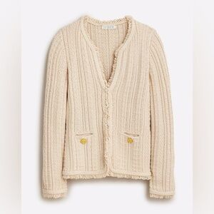 J.Crew Textured Cable-Knit Lady Jacket with Fringe Medium